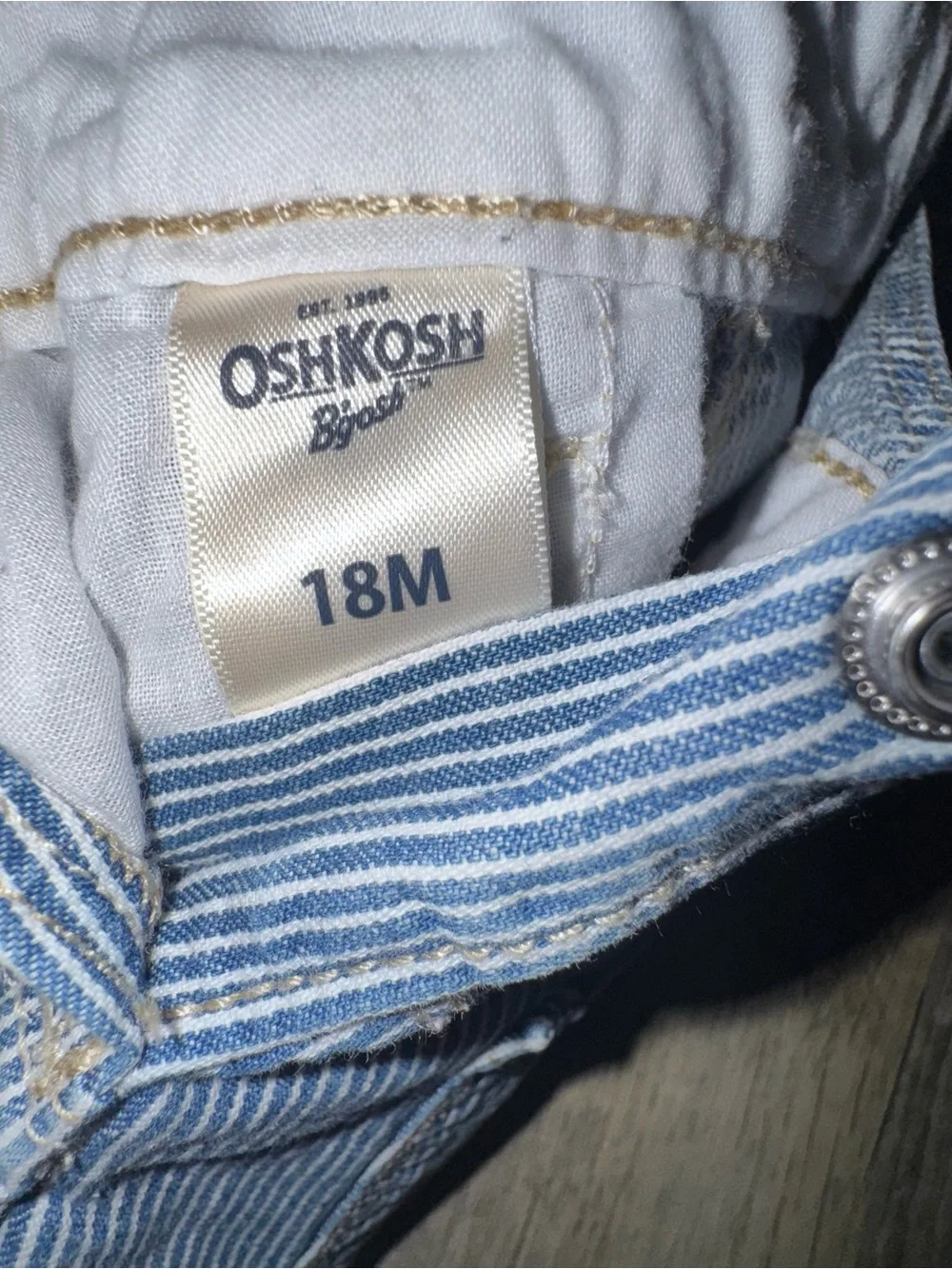 OshKosh B'gosh Light Blue Striped Denim Overall Dress